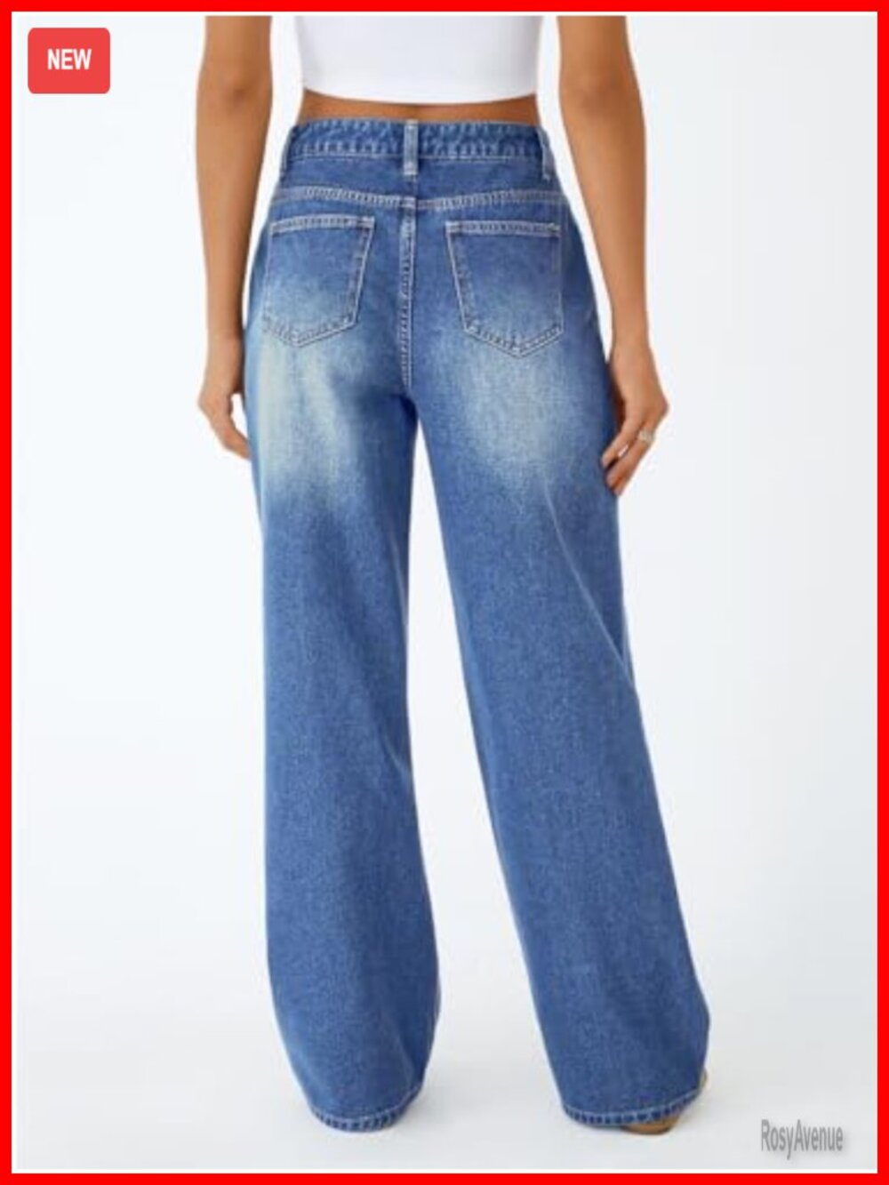 Women's High Waisted Straight Wide Leg Jeans Comfort Stretch Baggy Denim - Picture 4 of 6
